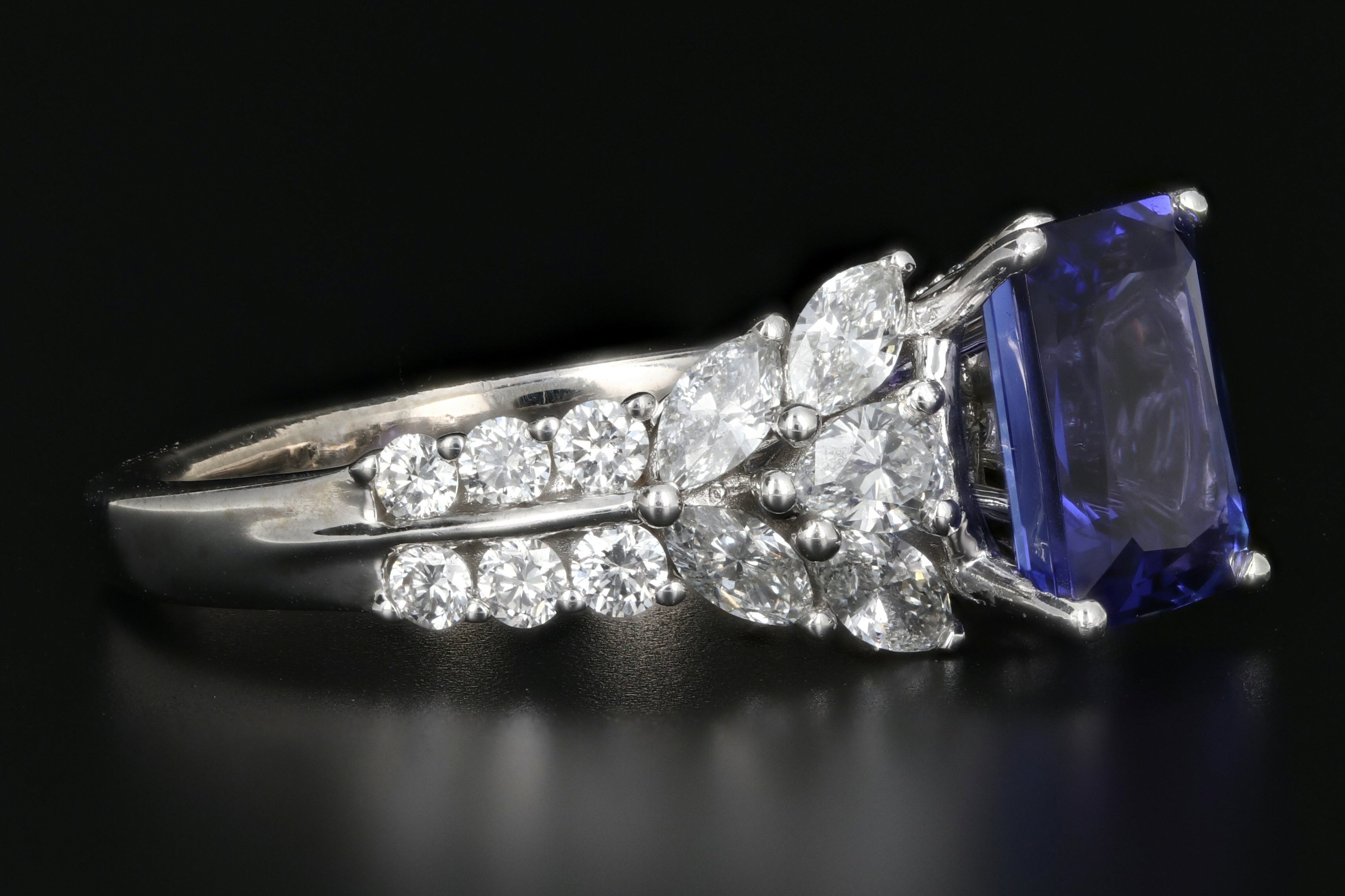 Modern 18K White Gold 3.1 Carat Tanzanite and Diamond Ring - Queen May