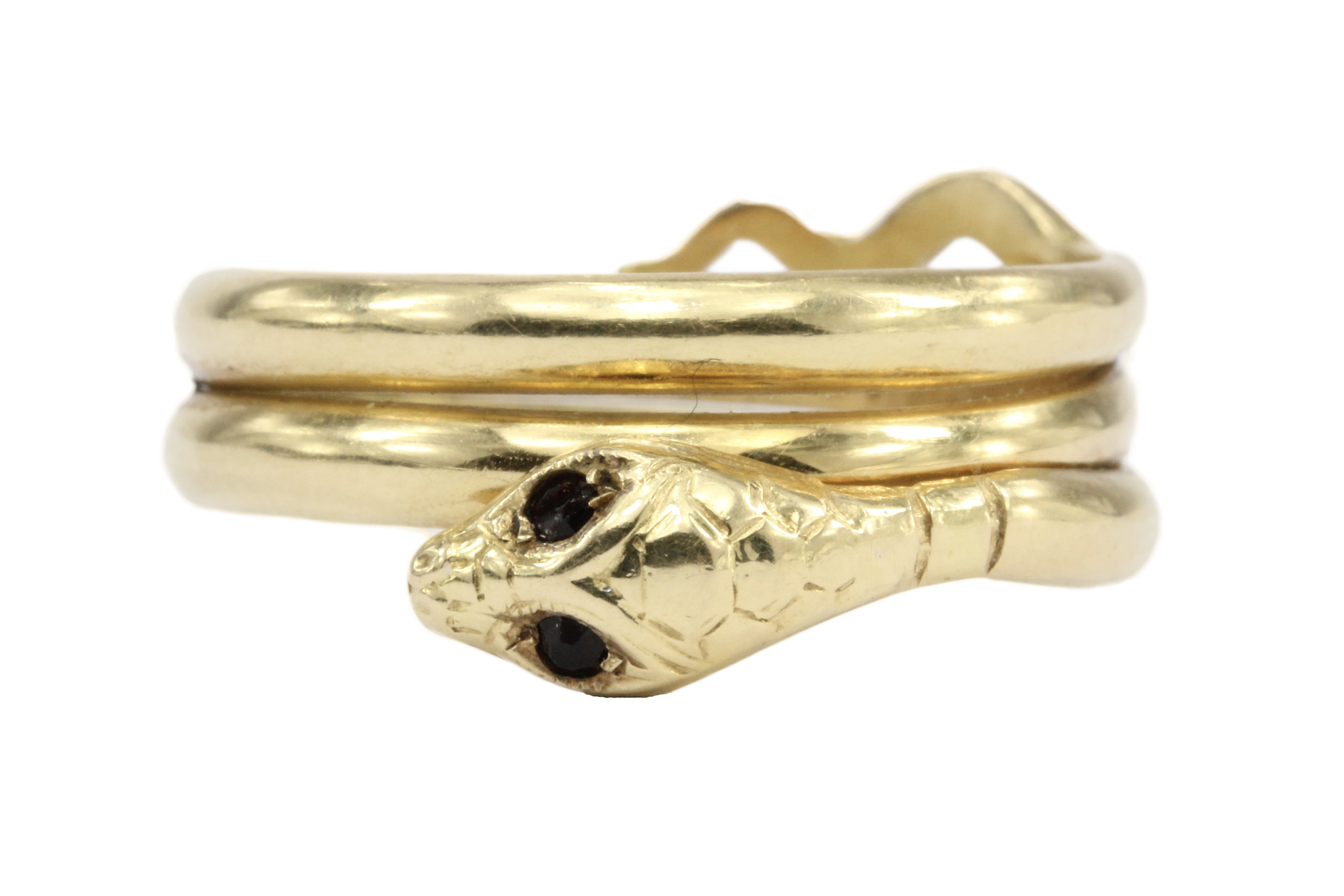 18K Yellow Gold Garnet Eyed Snake NUVOLA ORO Band Ring Size 10.25 - Queen May