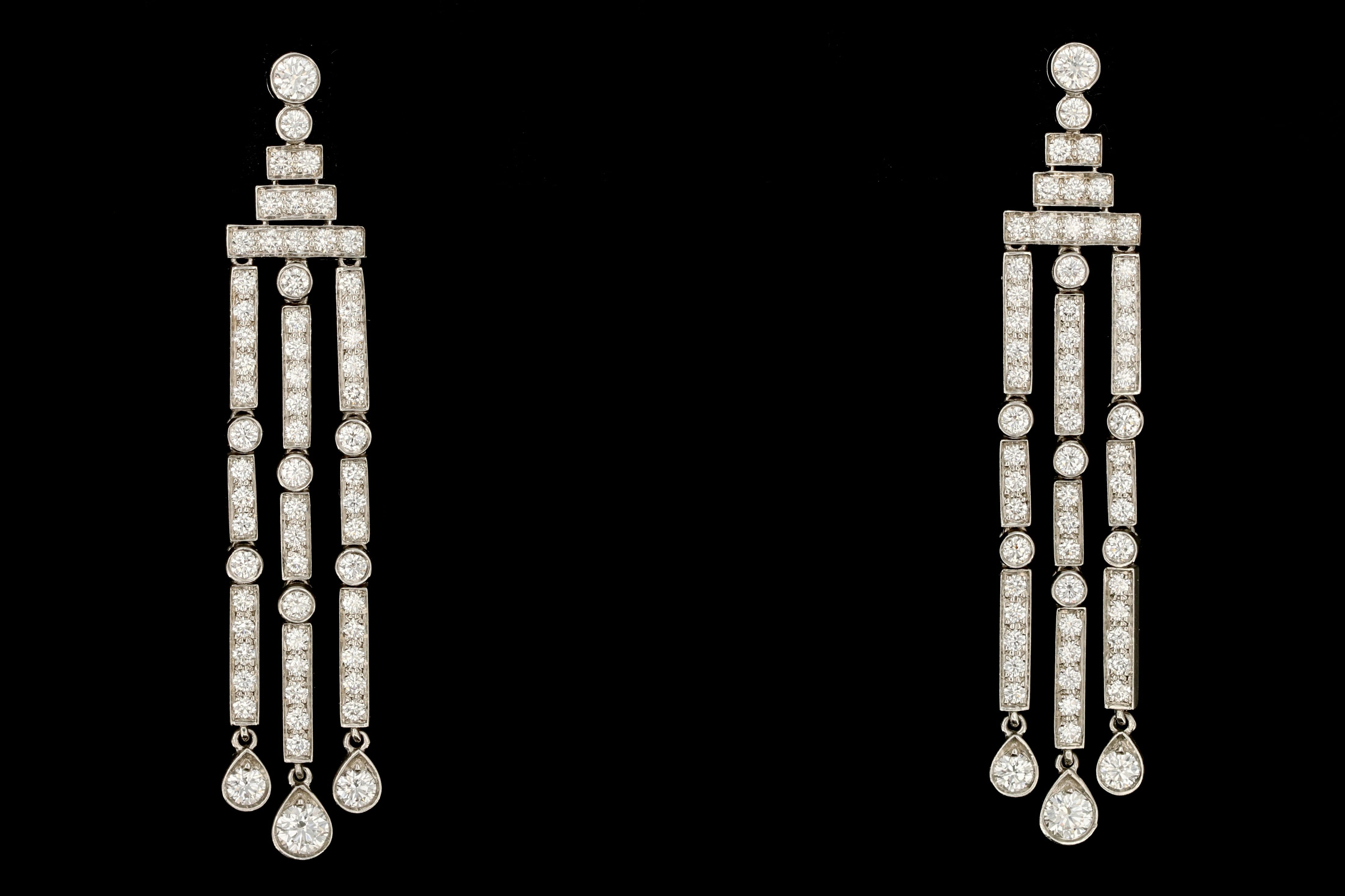 Tiffany & Co Jazz Triple-bar Diamond Drop Earrings in Platinum - Queen May