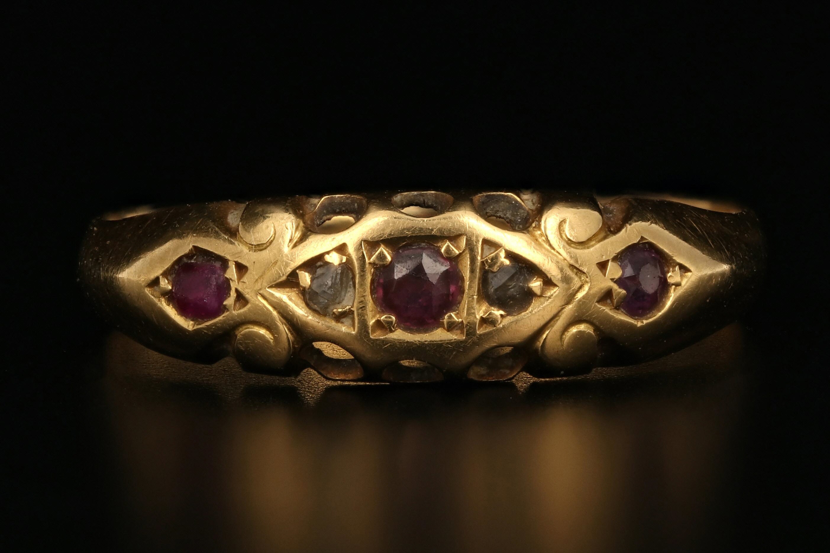 Victorian 18K Yellow Gold .09 Carat Ruby and Rose Cut Diamond RIng - Queen May
