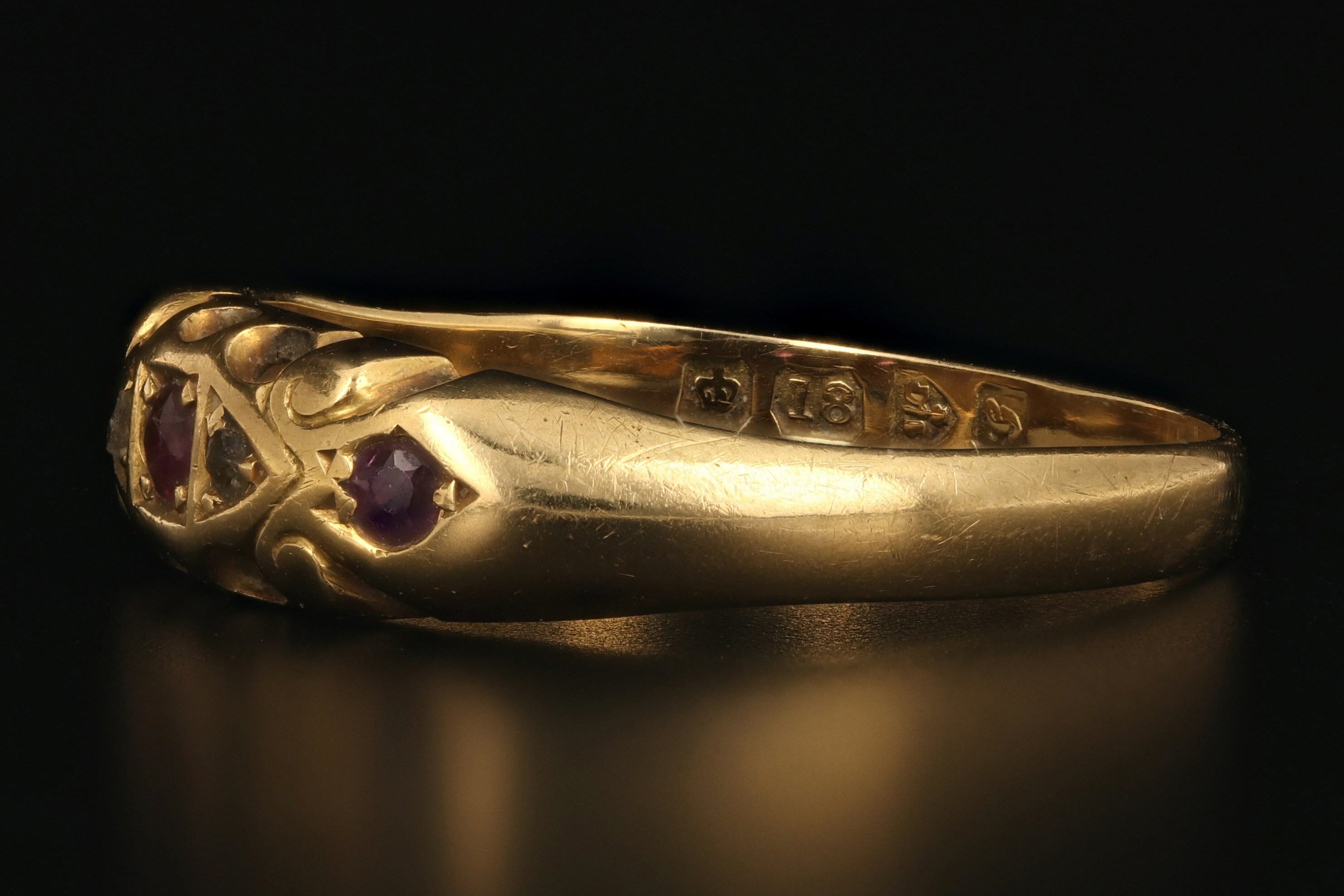 Victorian 18K Yellow Gold .09 Carat Ruby and Rose Cut Diamond RIng - Queen May