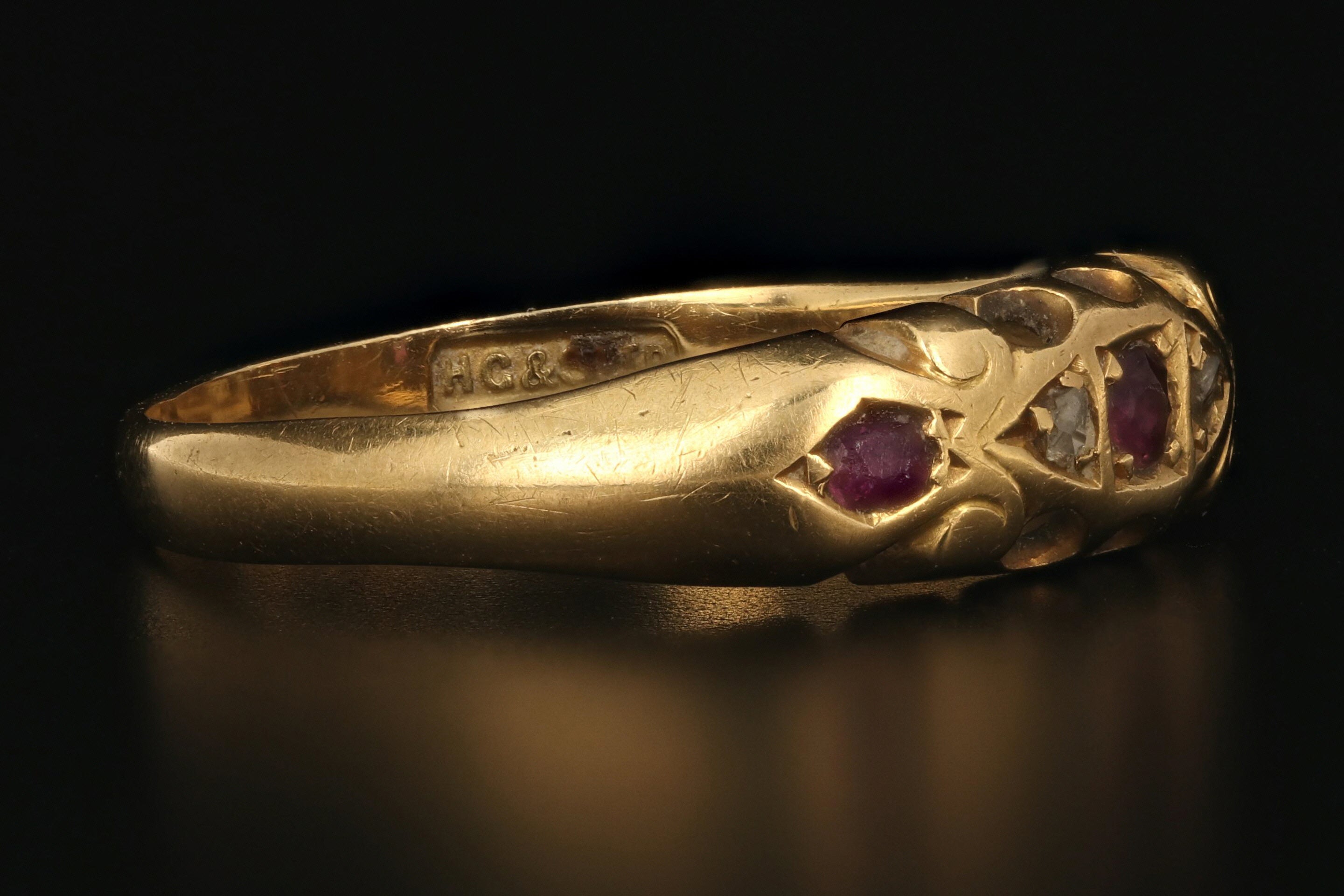 Victorian 18K Yellow Gold .09 Carat Ruby and Rose Cut Diamond RIng - Queen May