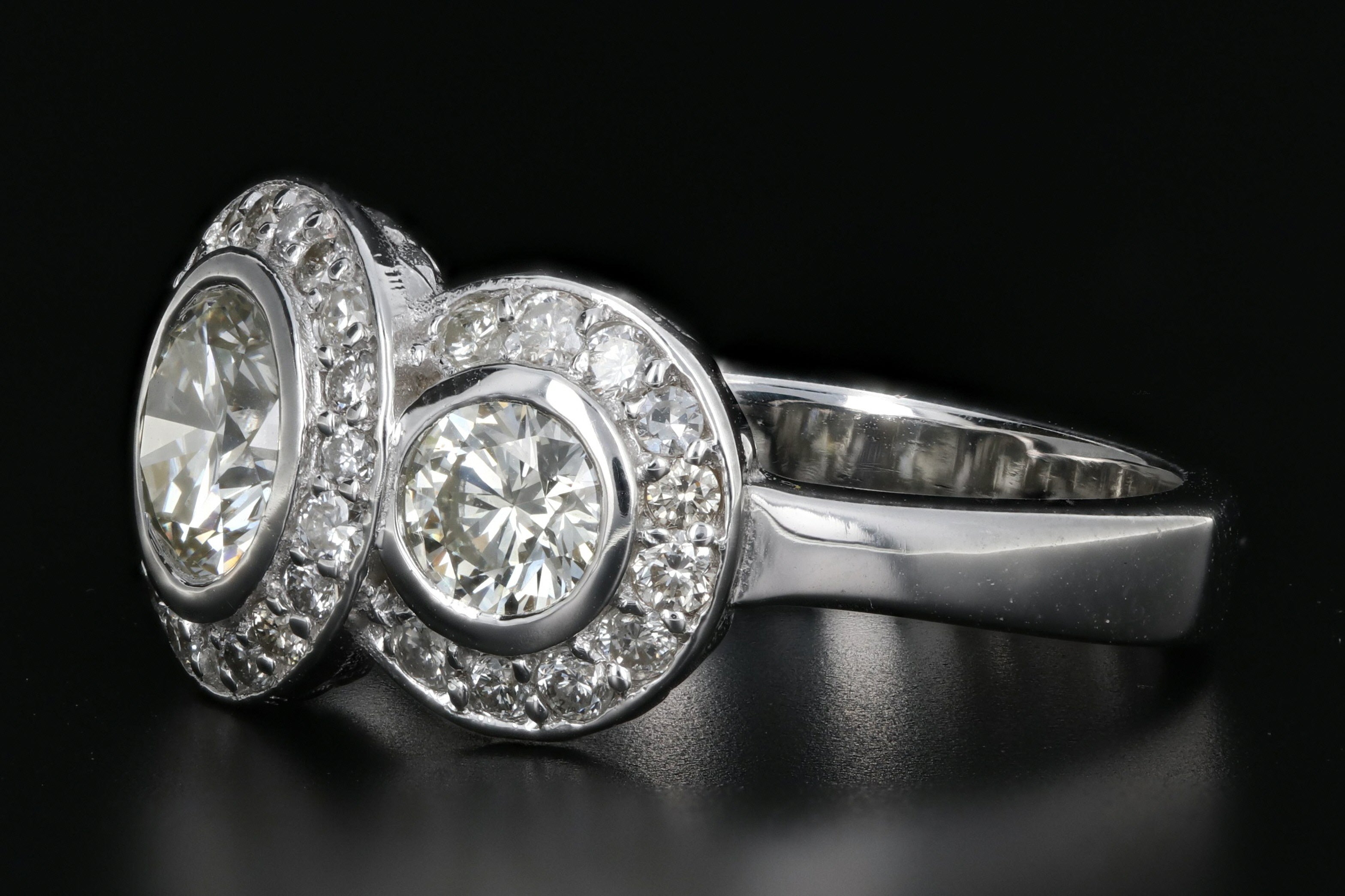 Modern 14K White Gold 3 Stone 2.45 Carat Diamond Weight Total Halo Ring - Queen May