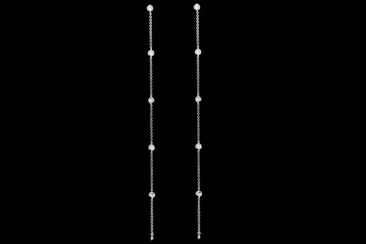 14K White or Yellow Gold .29 Carat Total Weight Round Diamond Bezel Station Earrings - Queen May