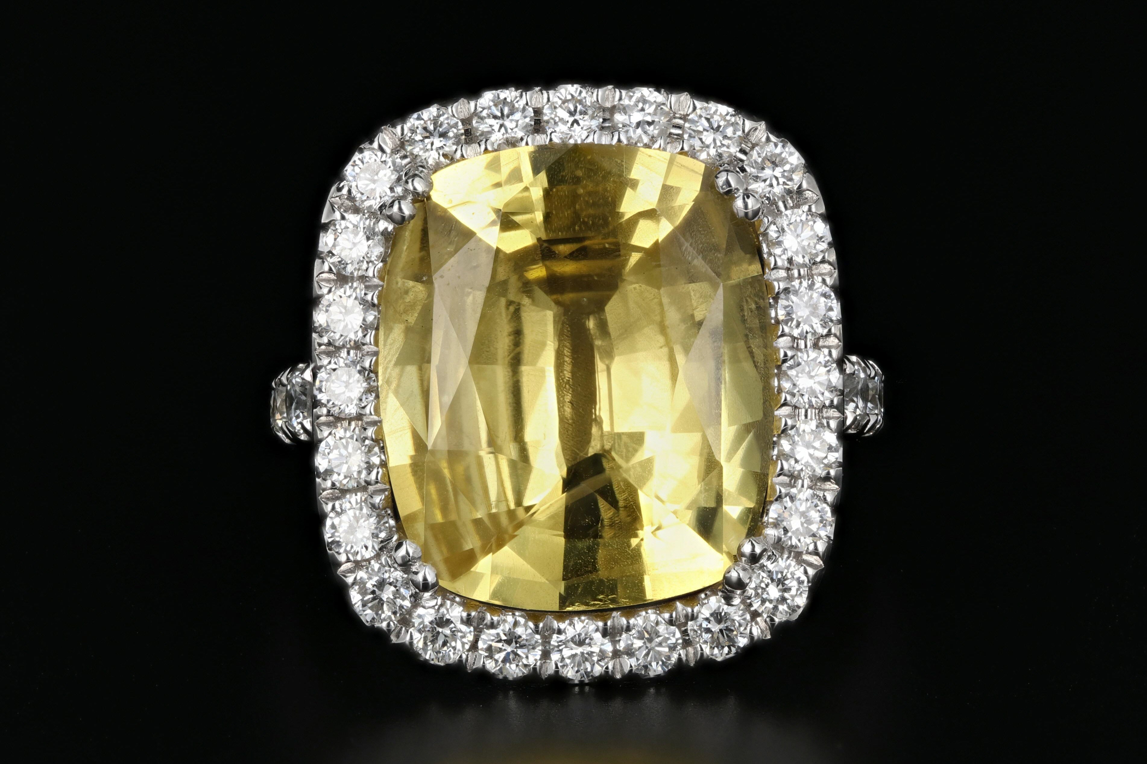 New 14K White Gold 10.83 Carat Natural Yellow Sapphire & Diamond Ring AGL Certified - Queen May