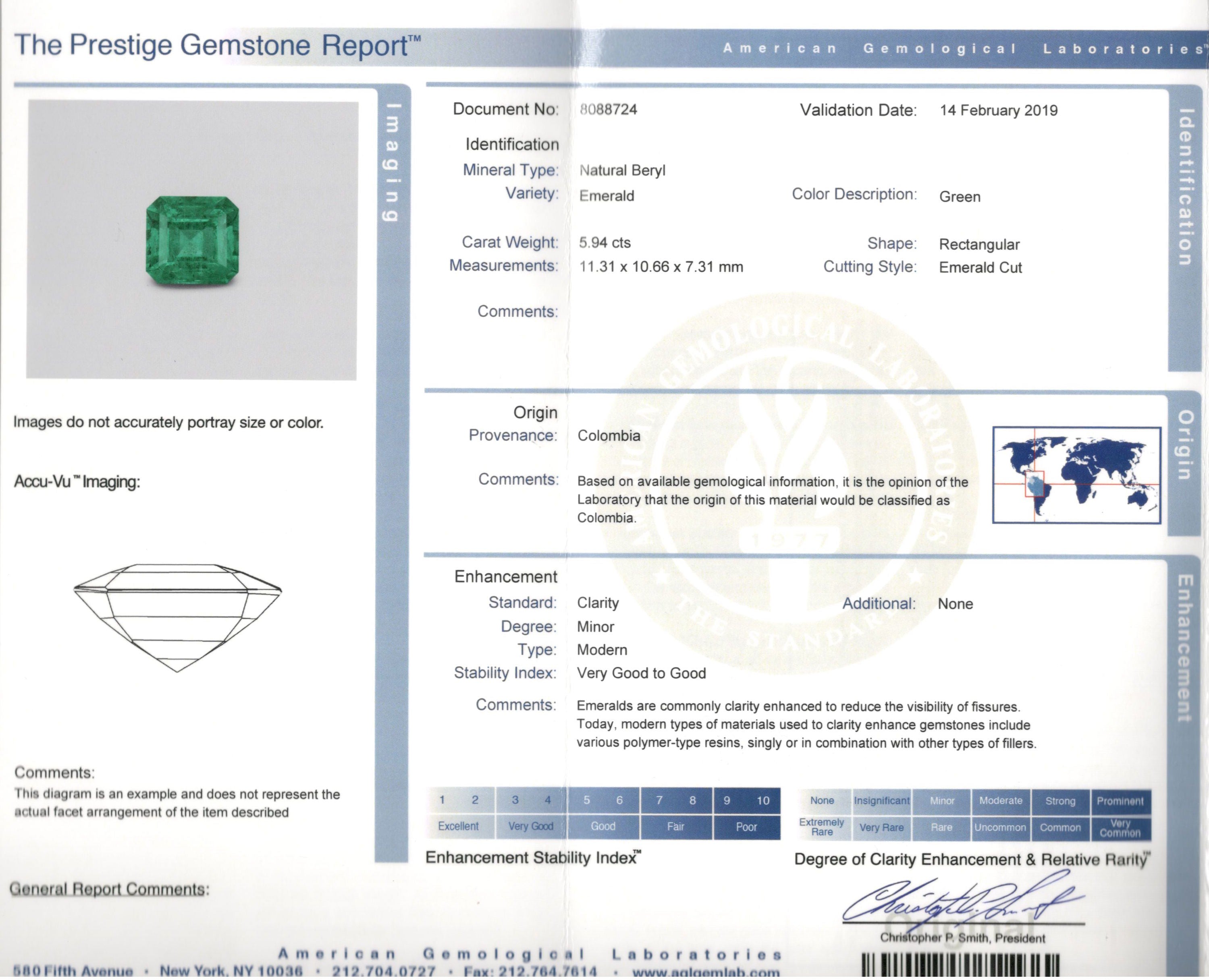 AGL Certified 5.94 Carat Colombian Emerald and Diamond Ring - Queen May